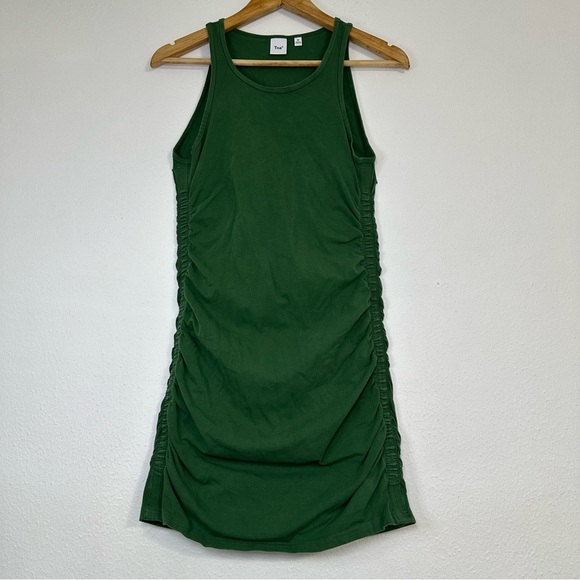 Aritzia TNA Chill Bodycon Malibu Olive Green Ruched Mini Dress - Picture 2 of 13